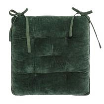 Atmosphera DELUXE stoelkussen groen velvet 38 x 38 cm - 2 lintjes - Extra dik - Fluweel - Katoen
