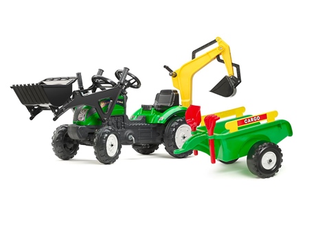 Falk Groene tracktor met frontlader en graafmachine